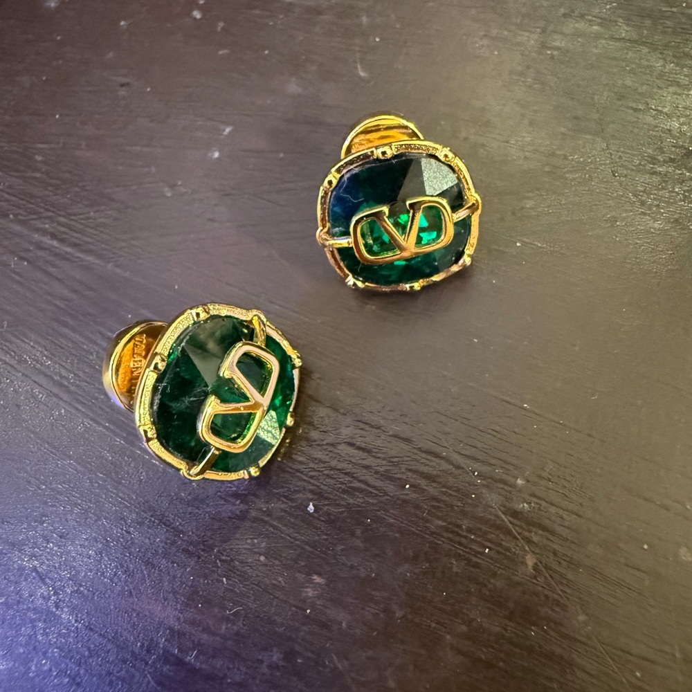 Valentino Emerald and Gold Stud Earrings